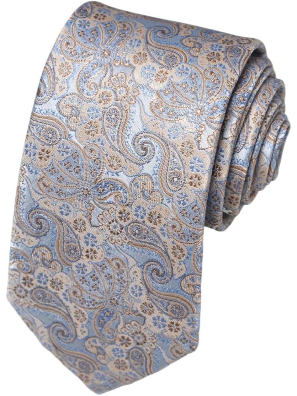 🆕Men's Beige-Blue 100% Microfiber Paisley Slim Formal Necktie For Wedding Dress